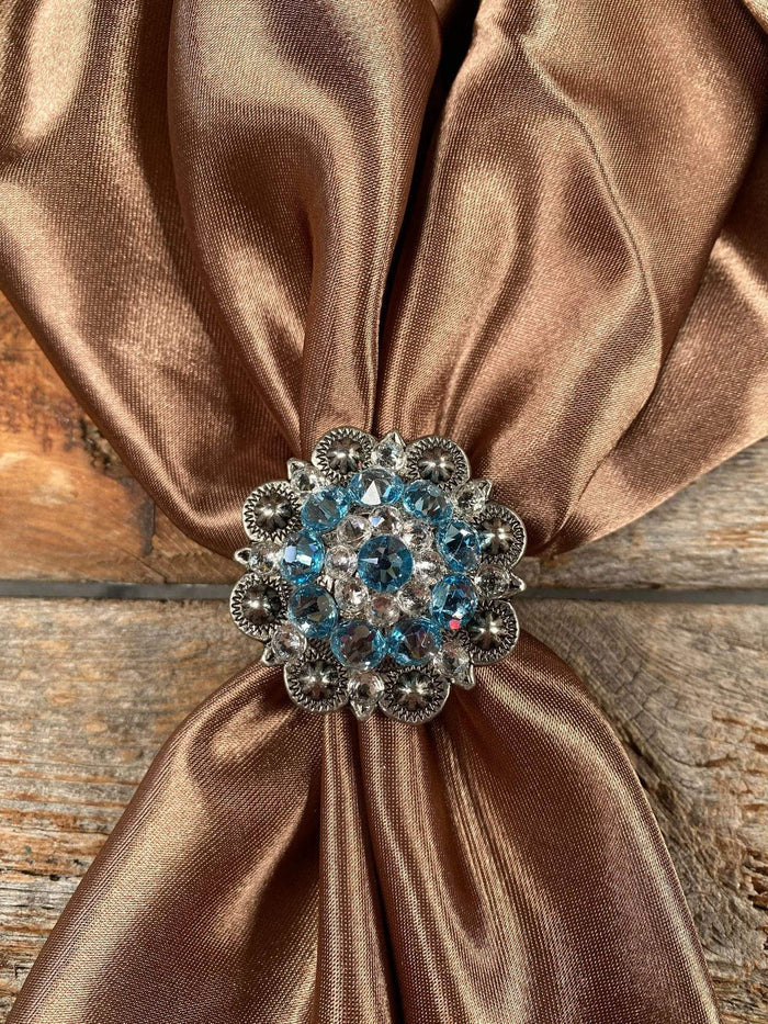 1 1/2" Antique Silver & Aqua Crystal Scarf Slide