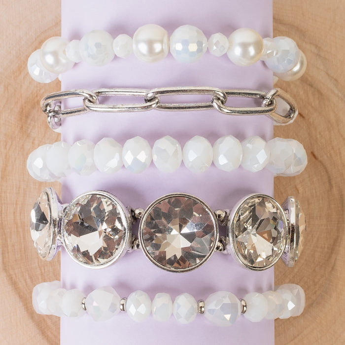 1437 - Crystal Stacked Bracelets - White