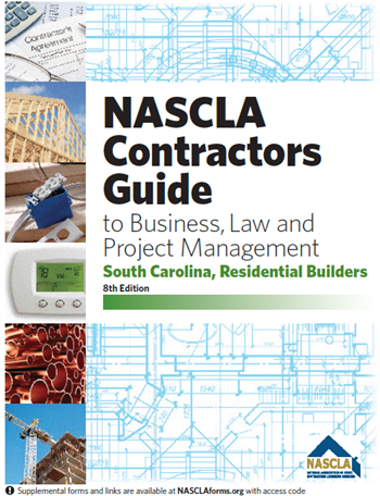 Cover of NASCLA Contractors Guide to Business, Law, and Project Management South Carolina Residential Builders 8th Edition with blueprint background
