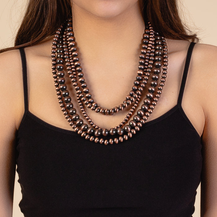 71597 - Squash Blossom Navajo Bead Necklace Set - Copper