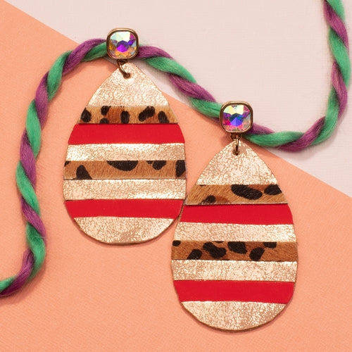 734052 - Stripe Leopard Earrings - Red
