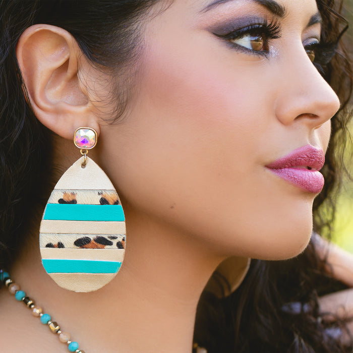 734052 - Stripe Leopard Earrings - Turquoise