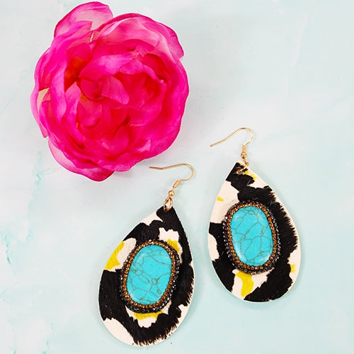 73996 - Turquoise Stone Earrings - Turquoise Black