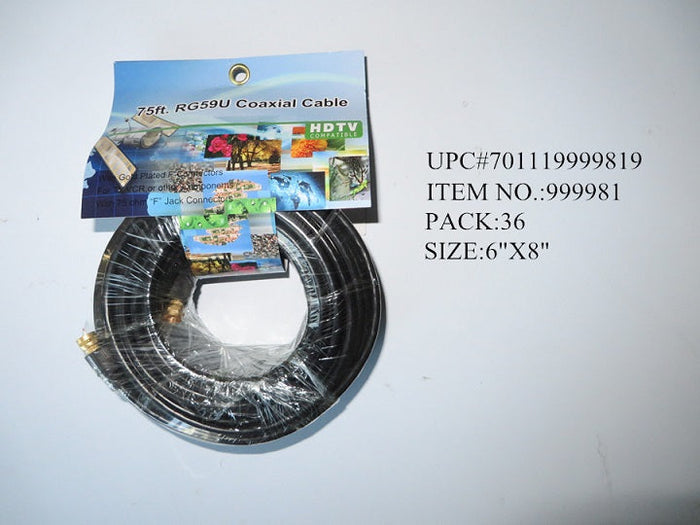 75'RG59 COAXIAL CABLE BLACK