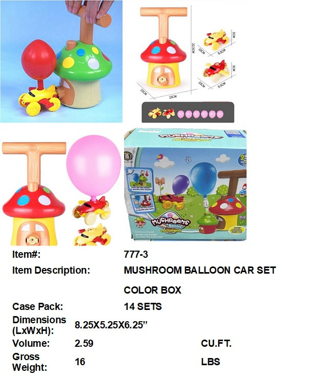 8.25X5.25X6.25"MUSHROOM BALLOON CAR SET