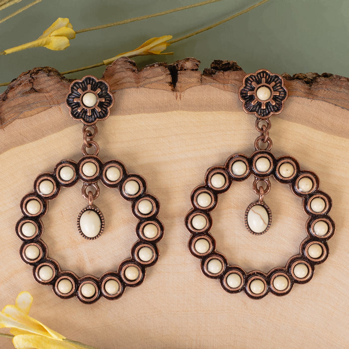 93366 - Squash Blossom Earrings - Ivory & Copper