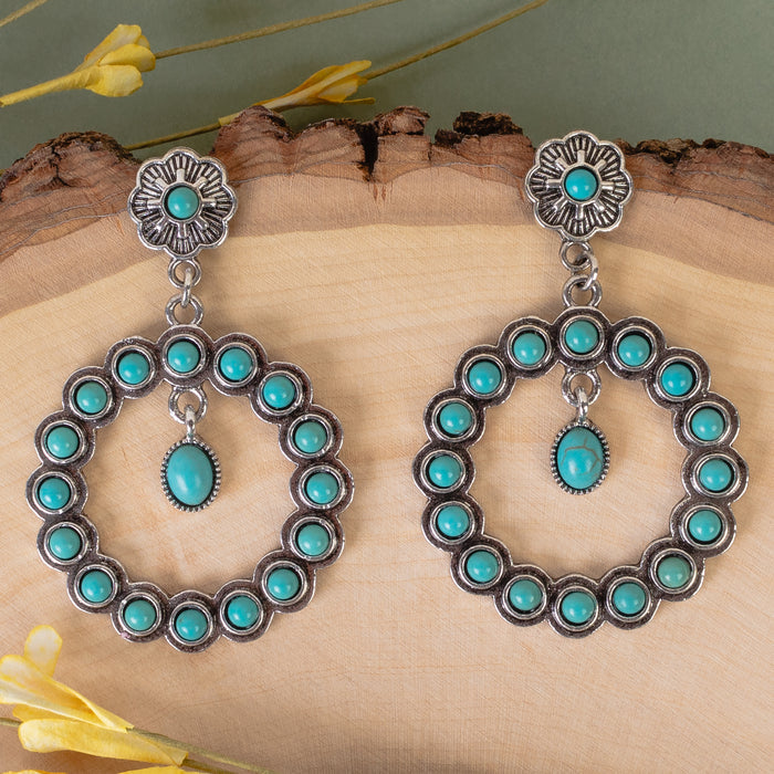 93366 - Squash Blossom Earrings - Turquoise & Silver