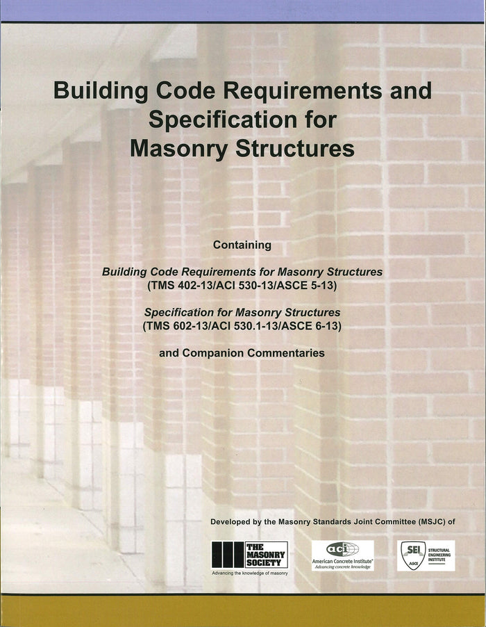 Cover of Building Code Requirements and Specification for Masonry Structures with masonry columns image and organizational logos