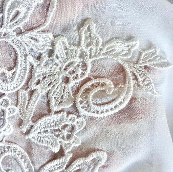 Chiffon Cape Veil with Lace & Crystal Clasp - Cathedral Length Ivory