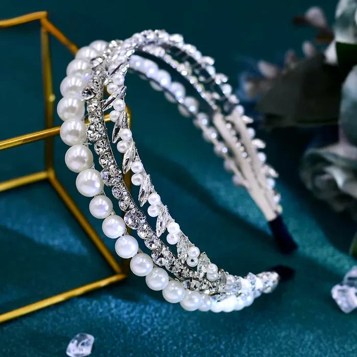 Elegant Pearl & Crystal Bridal Headband | Silver Wedding Headpiece