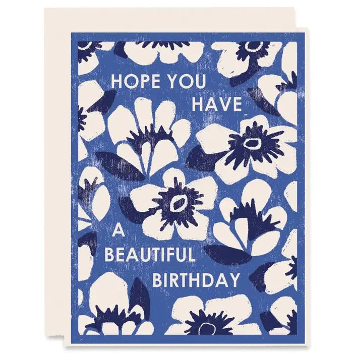 Blue Floral Garden Beautiful Birthday Card