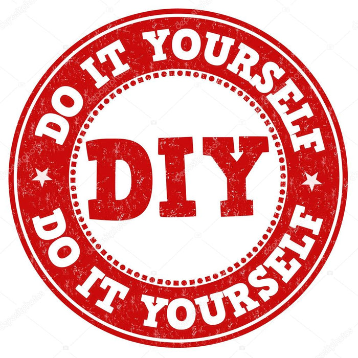 Red circular stamp with "DIY" in center and "Do It Yourself" repeated around the edge on white background