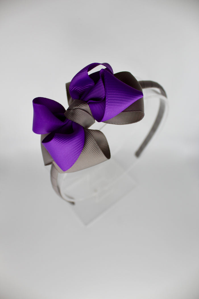Double Loop School Headband - Purple and Metal Grey