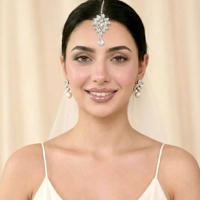 Modern Crystal Bridal Hair Accessory – Silver Wedding Forehead Piece