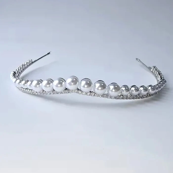 Delicate Pearl & CZ Bridal Tiara | Elegant Silver Wedding Headpiece