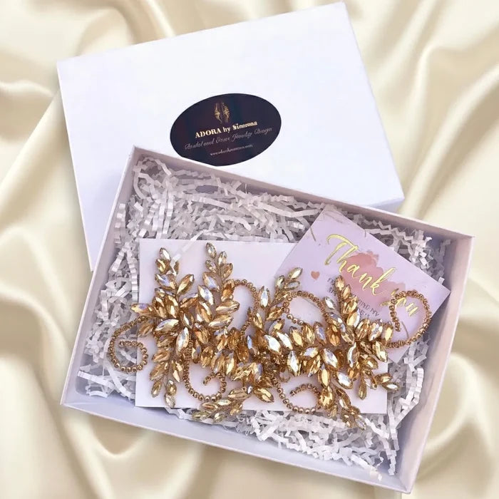 Champagne Crystal Bridal Hair Vine in Gold - Flexible Wedding Hair Accessory