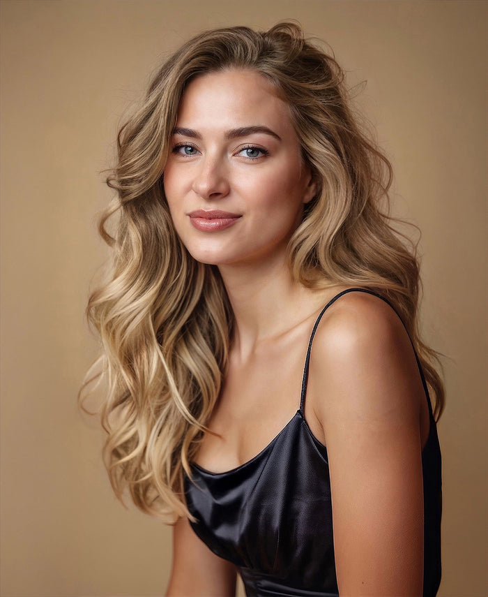 halo one-step hair extensions teddy blonde balayage.