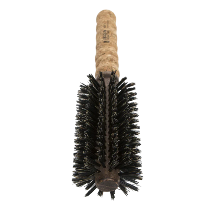 Ibiza EX3 Round Brush, natural boar bristle brush, eco-friendly hairbrush, round styling brush, sustainable blowout brush, boar bristle round brush, ergonomic cork handle, shine-enhancing brush, professional hair tools, Ibiza hairbrush