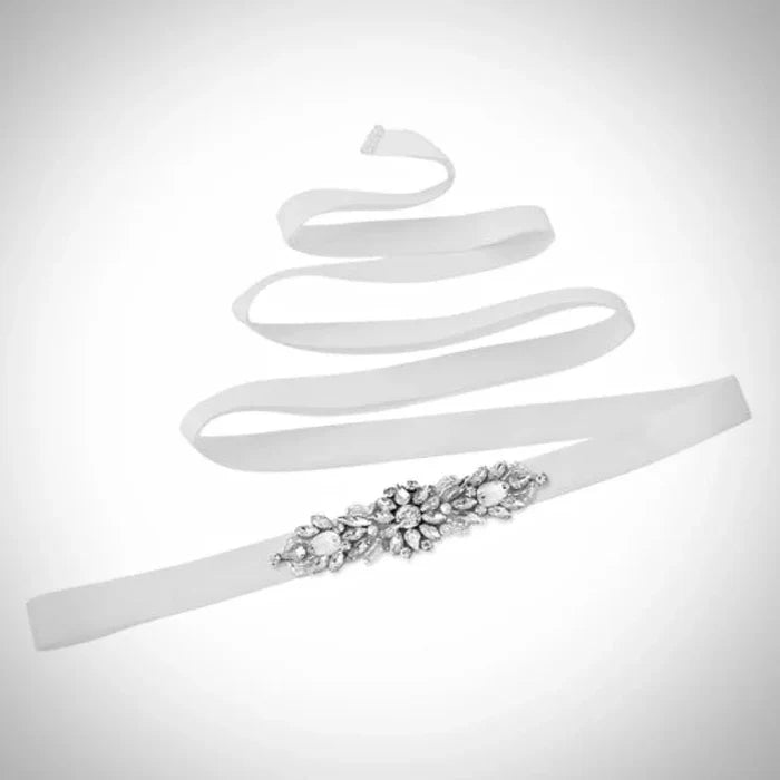 Wedding Accessories - Silver Pearl and Crystal Bridal Belt/Sash