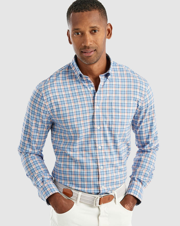 Johnnie-O Men's Lenoir PREP-FORMANCE Button Up Shirt Apparel Johnnie-O Small Laguna Blue