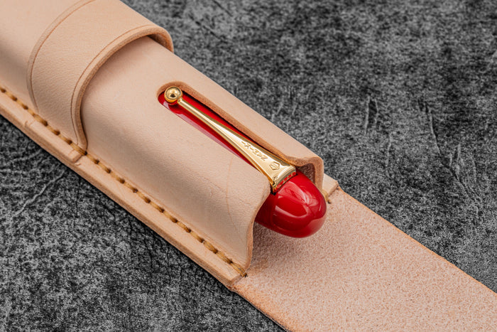 Leather Flap Pen Case - For Oversized Pens & Namiki Emperor - Undyed Leather