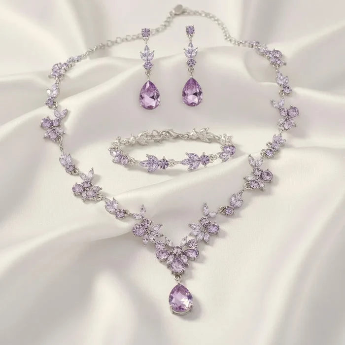 Lavender 4-Piece Bridal Jewelry Set with Tiara | Crystal Wedding Accessories