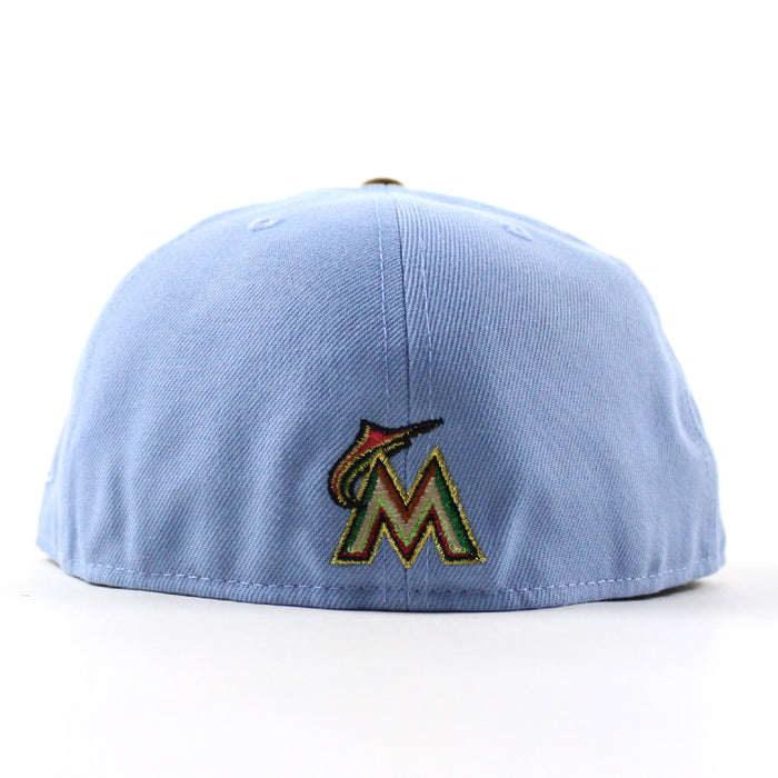 Miami Marlins 777 Patch New Era 59Fifty Fitted Hat (Birdseye Blue Peanut Green Under brim)