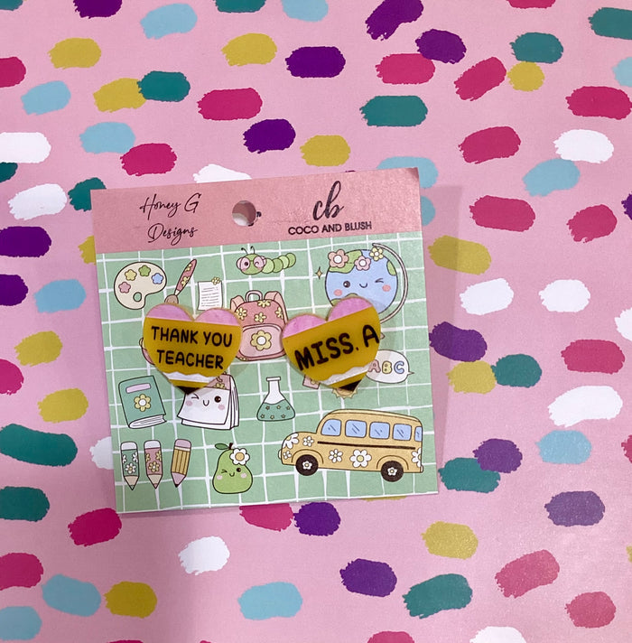 Miss heart initial teacher earrings
