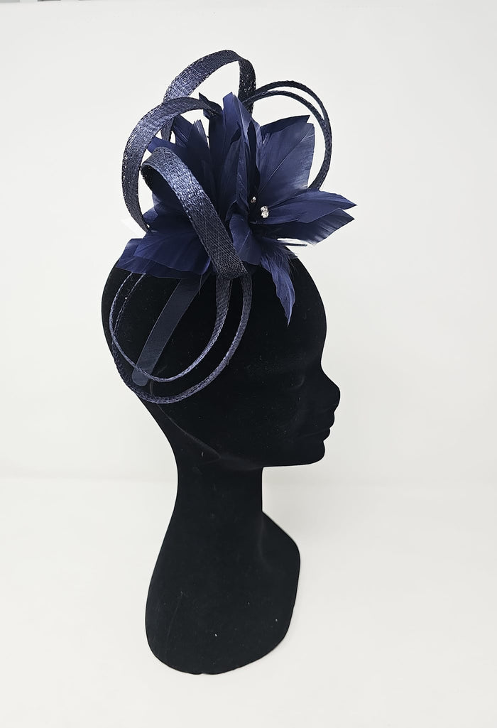 Navy Looped Flower Hairband Fascinator