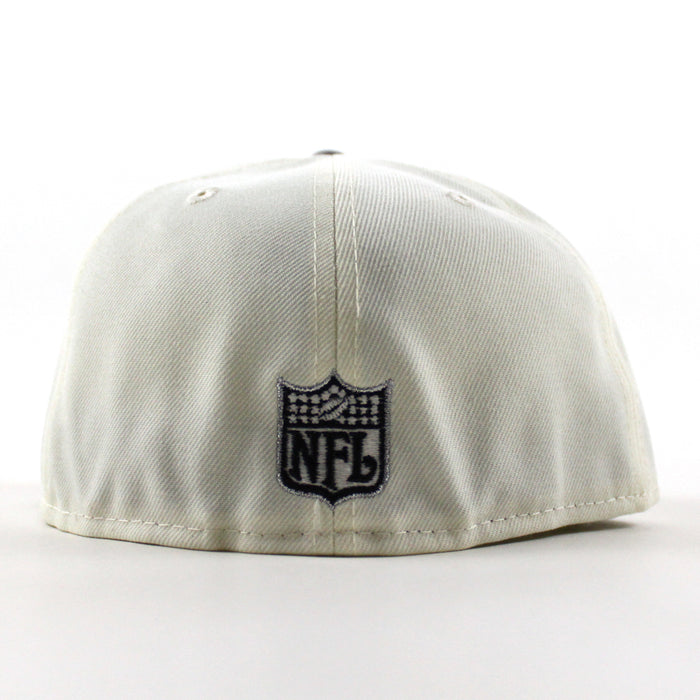 Oakland Raiders Pirate Patch New Era 59Fifty Fitted Hat (Chrome White Black Green Under Brim)
