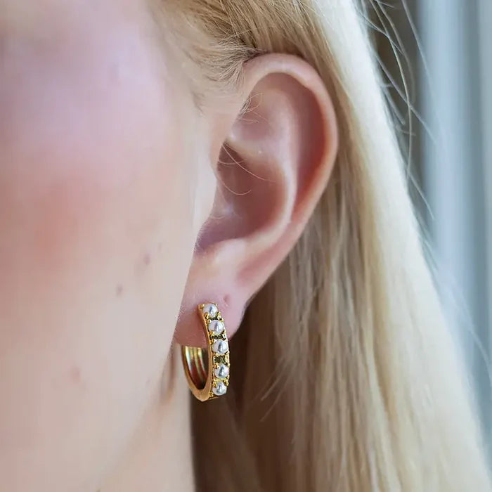 Pearl Hoop Earrings-Gold