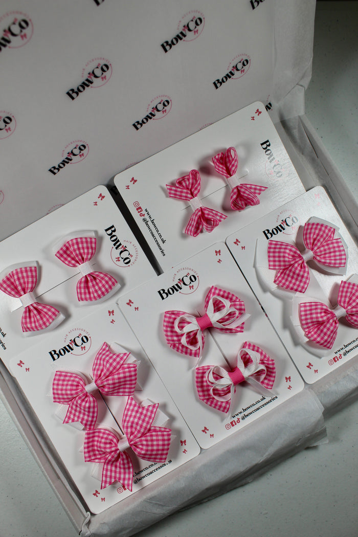 Pink Gingham School Bow Bundle – Small/Medium - Clip