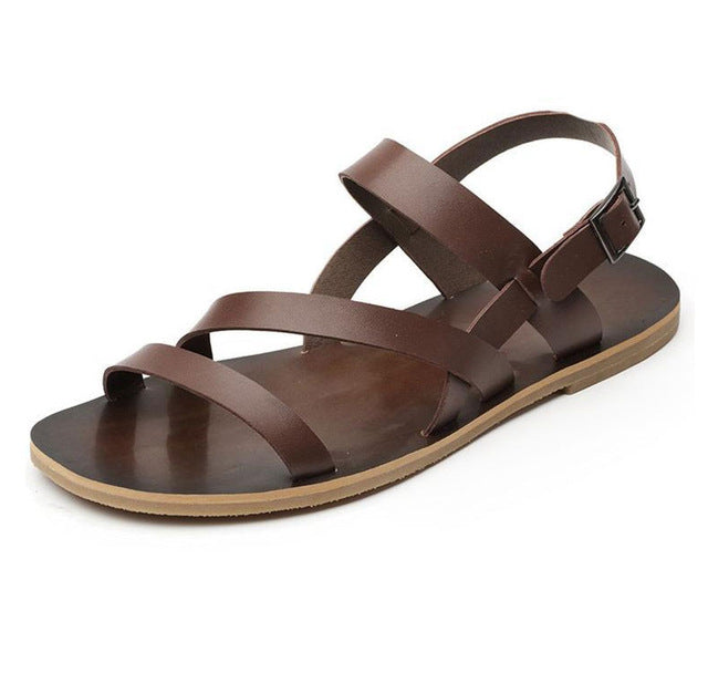 REAL Leather Mens Cross Tied Sandals Summer Beach casual Buckle Strap slipper shoes