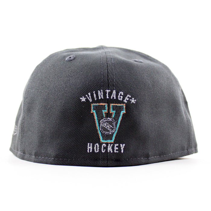 Retro San Jose Sharks 15th Season New Era 59Fifty Fitted Hat (Dark Gray Black Gray Under Brim)