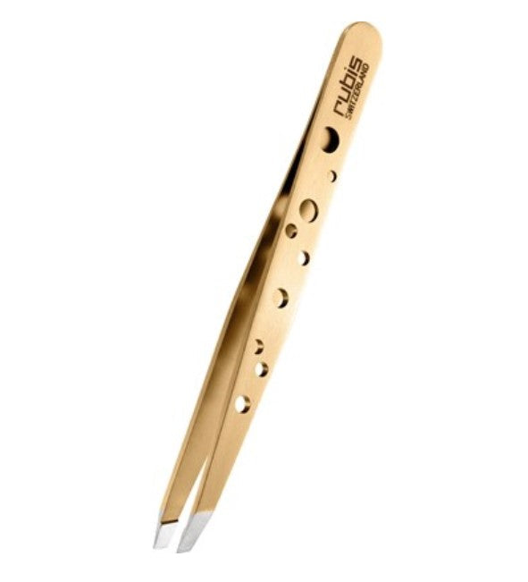 Rubis Switzerland Swiss Tweeze Slant Tip Tweezer Red Gold 1K111REDGOLD