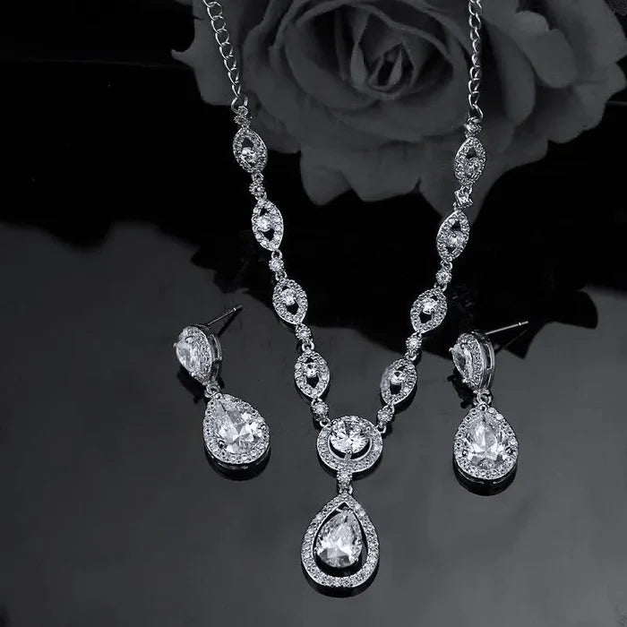 Wedding Jewelry - Silver Cubic Zirconia Bridal Jewelry Set