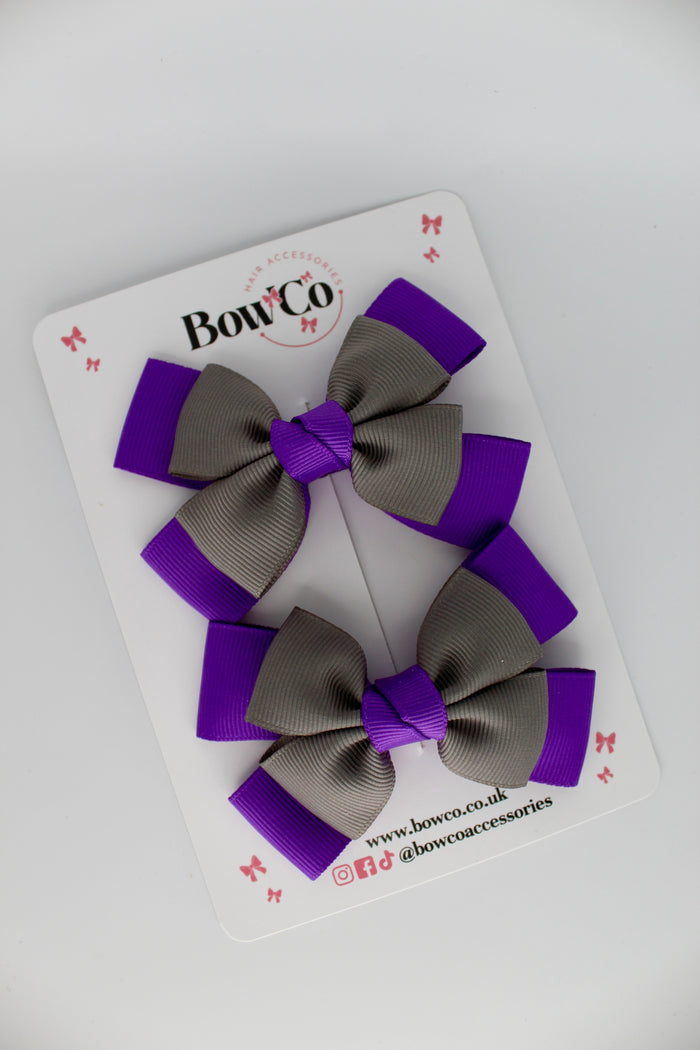 School Bow Purple and Grey - Layer Bow Set - Clip