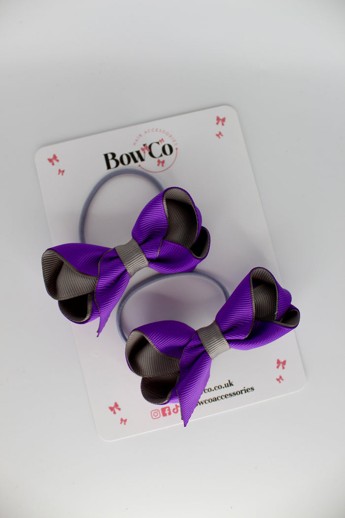 School Bow Purple and Metal Grey - Loop Bow Set - Elastic