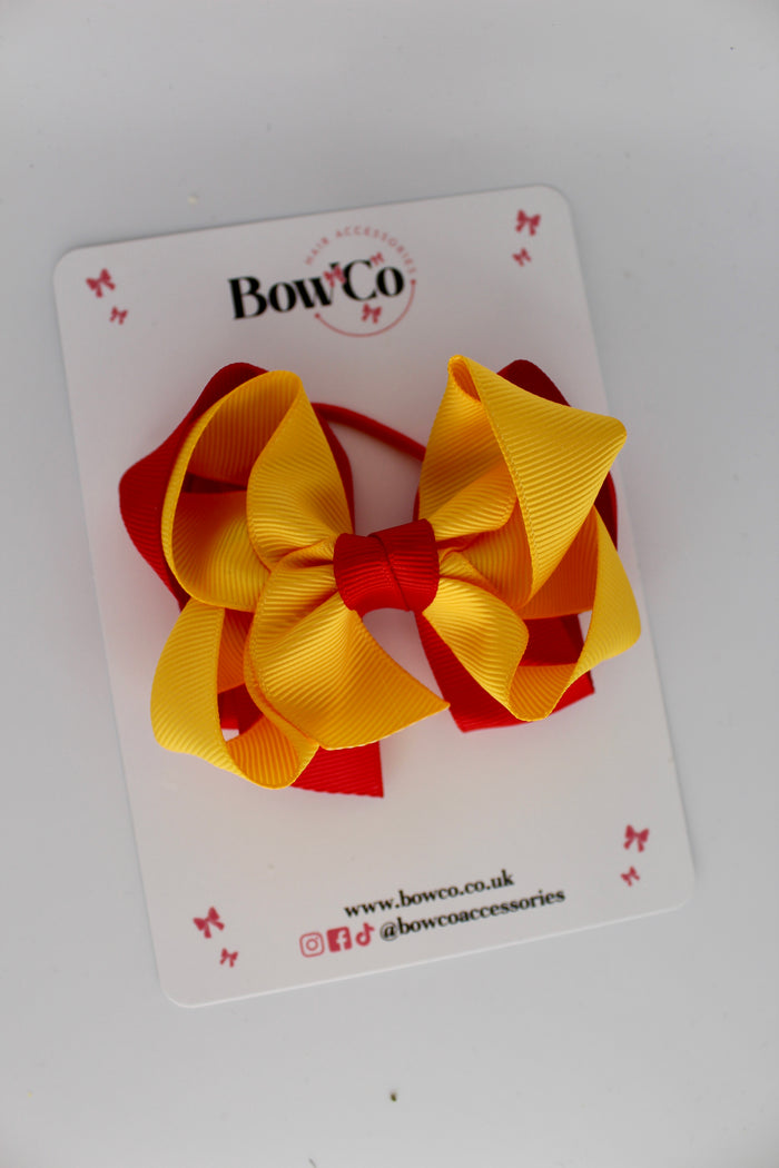 School Bow Red and Yellow Gold - Double Loop Bow - Elastic