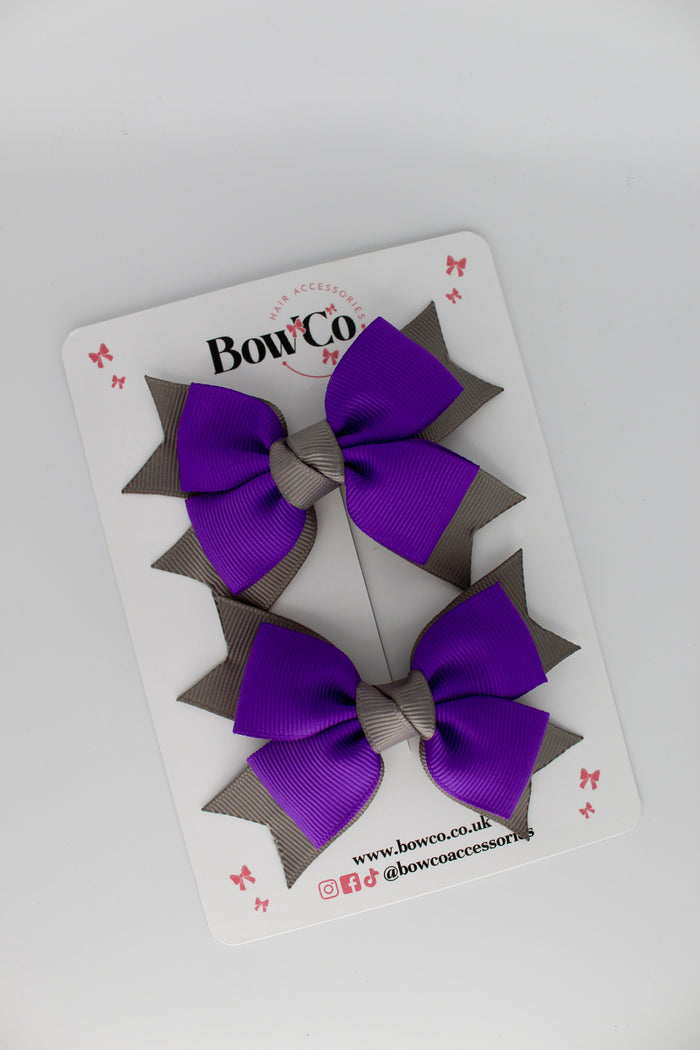 School Bows Purple and Metal Grey - Knot Bow Set - Clip