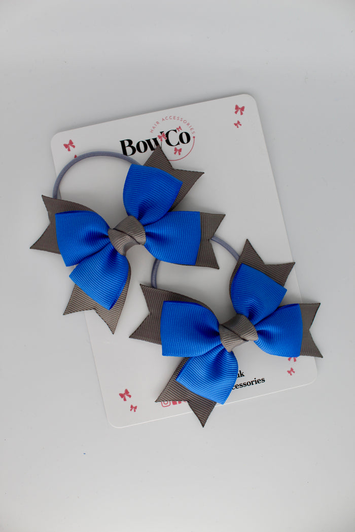 School Bows Royal Blue and Metal Grey - Knot Bow Set - Elastic