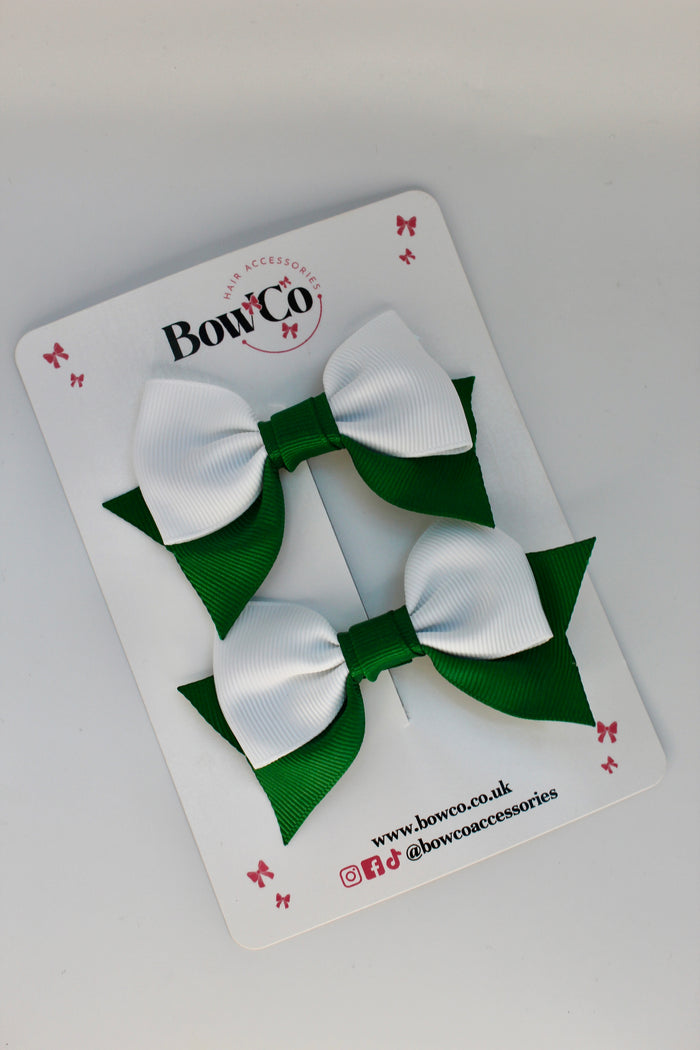 School Green and White Bows - Bow Tail Set - Clip