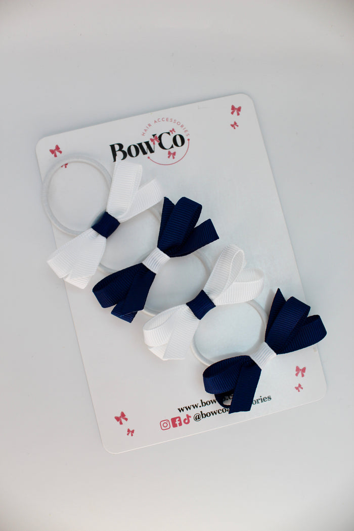 School Navy Blue and White Bows - Ballerina Bows - Set of 4 - Elastic