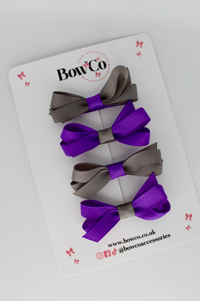 School Purple and Grey Ballerina Bows - Set of 4 - Clip