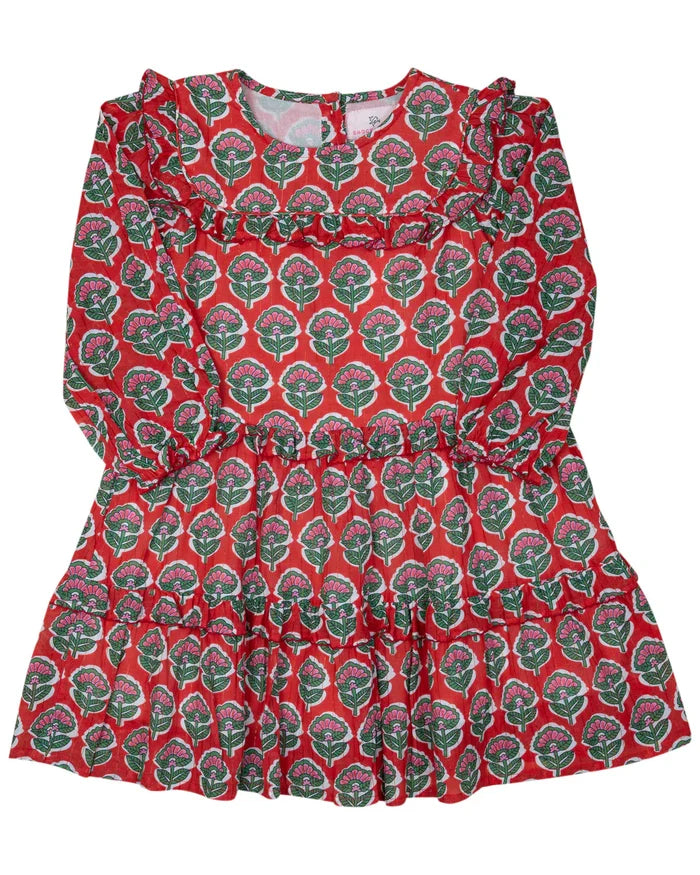 Smockingbird Christmas Floral Gold Luxe Dress