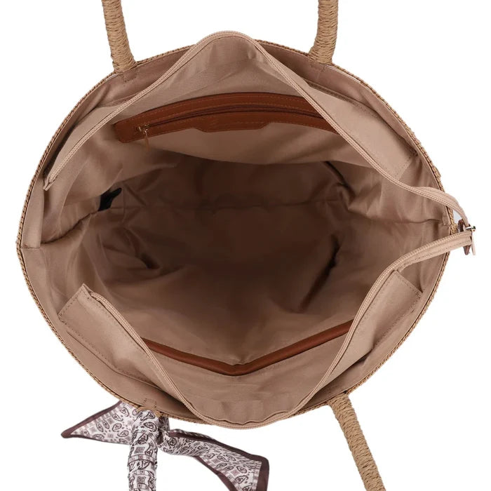 Straw Tote With Scarf