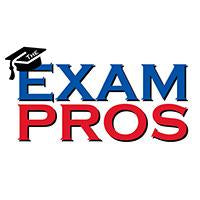 Exam Pros logo with bold blue and red text and a black graduation cap positioned on the letter E