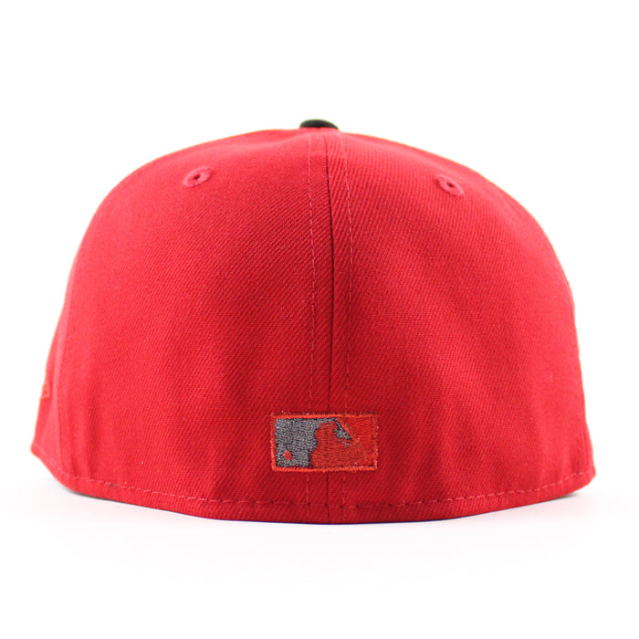 Texas Rangers Final Season Patch New Era 59Fifty Fitted Hat (Scarlet Red Pink Under Brim)