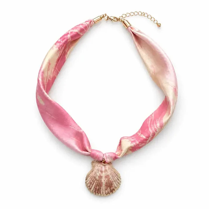 The Coastal Shell Scarf Necklace-Pink