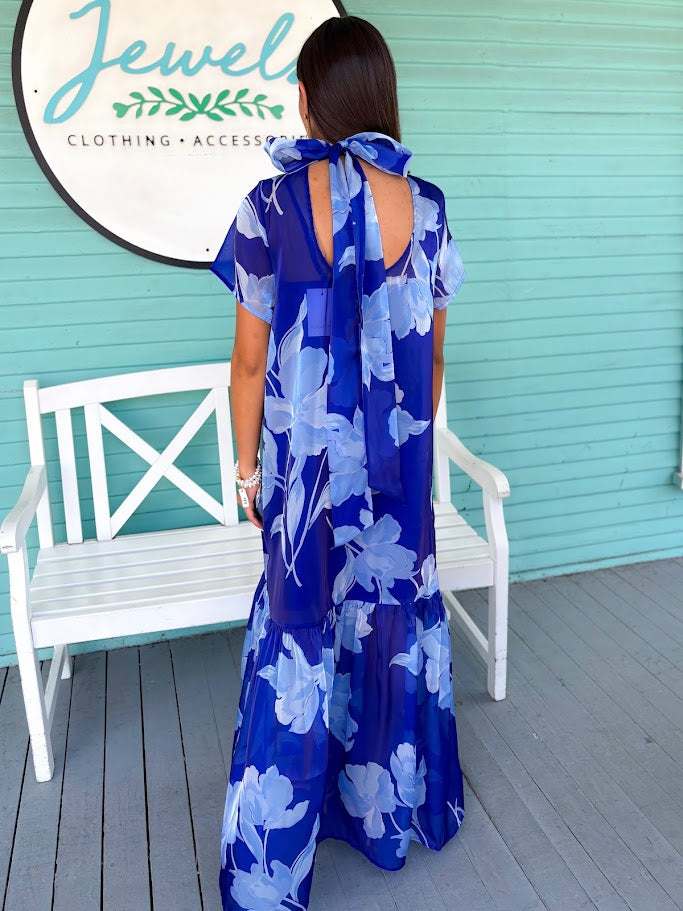 The Dime Mockneck Maxi Dress-Blue